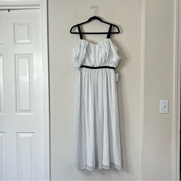 Lulus Polka Dot Cold Shoulder Midi Dress NEW Size Large - Picture 4 of 9
